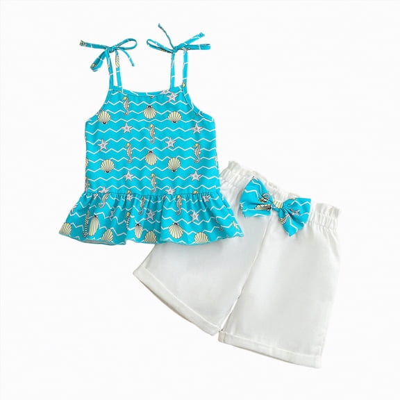 TOWED22 Baby Toddler Girl 2 Piece Cute Summer Sets Sleeveless Tank Shirts and Shorts Adorable Outfits Cotton Casual Clothing(Light Blue,2-3 Y)