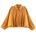 thumbnail image 5 of QINGFSAP Womens Oversized Texture Jacket Solid Collar Full Zip Casual Fall Loose Fit Outerwear with Side Pockets Daily Fashion Short Coat, 5 of 5