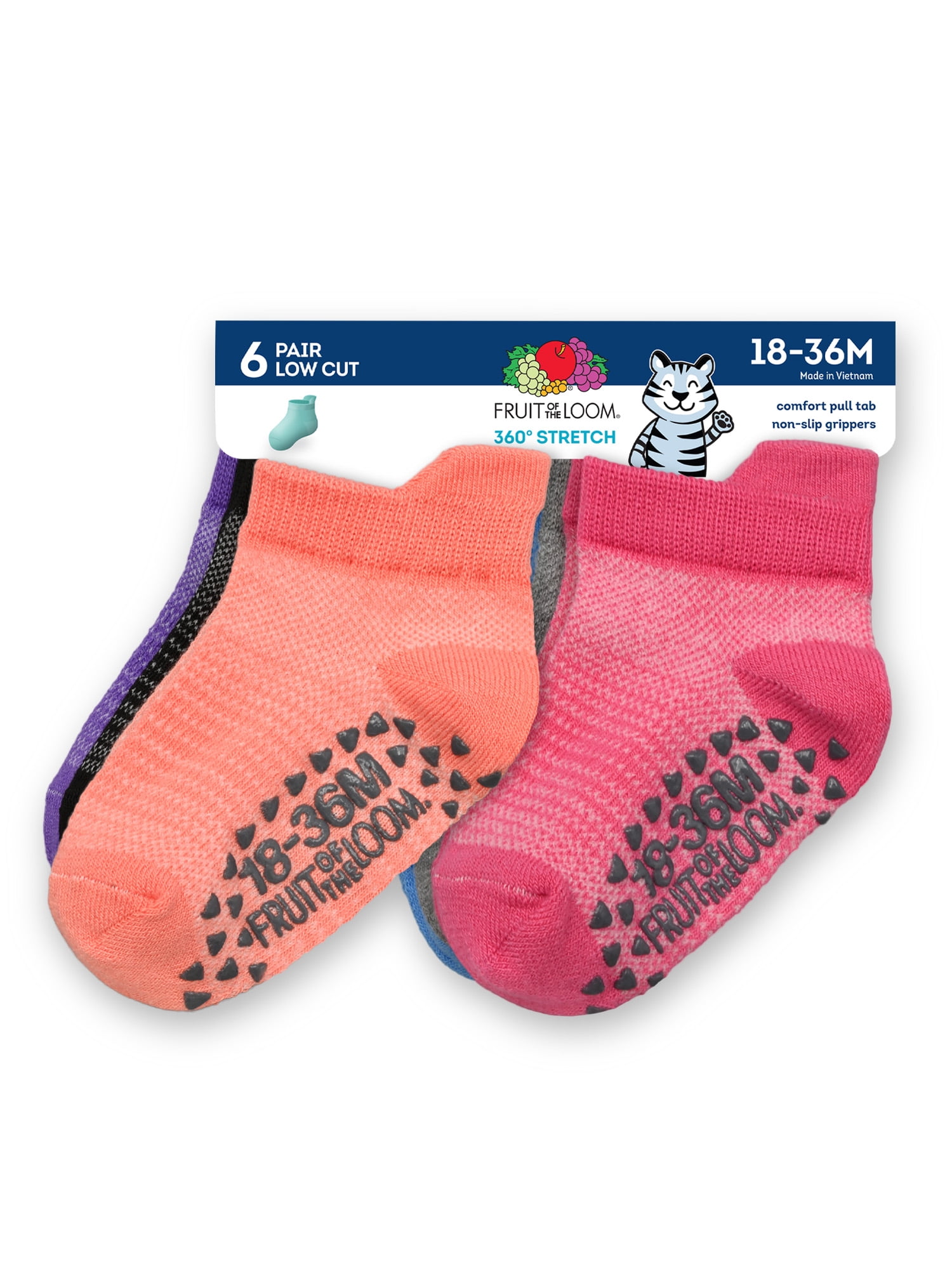 Fruit of the Loom Toddler Low-Cut Socks, 6-Pack, Size 6M-5T