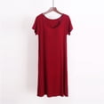 thumbnail image 2 of Womens Nightgown Crew Neck Sleepshirt Short Sleeve Nightshirt Plain Casual Summer Lounge Pajama Dress, 2 of 4