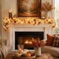 thumbnail image 4 of Lighted Fall Garland with White Berry Pumpkins, 6.56 FT Artificial Maple Leaf Vine with Warm White LED, for Fireplace Stairs Wall Wedding Party Decor, 4 of 7