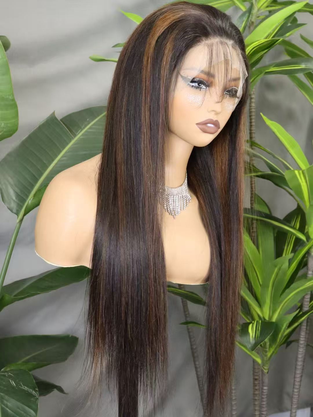Hidden Strap Straight 360 Full Lace Front Wig Human Hair Glueless Wigs 26inch Pre Plucked 250% Density OP1B/4# HIGHLIGHT Color Wig With Drawstring HD Full Lace Human Hair Wigs