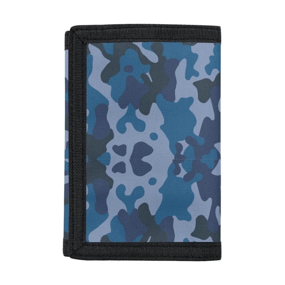 CHAQLIN Blue Camo Pattern Children's Wallet, Polyester Fabric Trifold Card Wallet for Outdoor, Magic Stiker Lightweight Kids Trifold Wallet