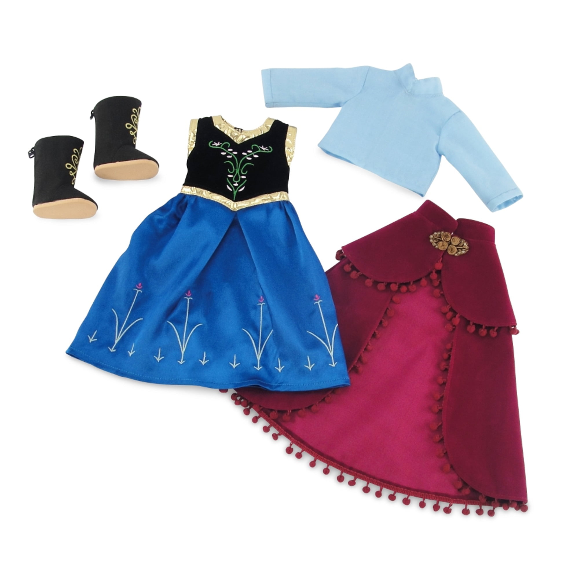 Fits 14 American Girl Wellie Wishers and Glitter Girls Dolls Princess Anna Frozen Inspired Dress with Embroidered Boots Emily Rose 14 Inch Doll Clothes