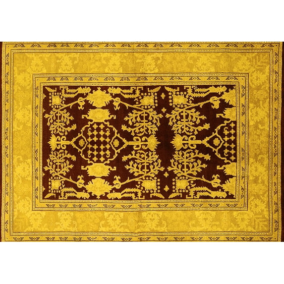 Ahgly Company Indoor Rectangle Oriental Yellow Industrial Area Rugs, 8' x 12'