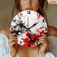 thumbnail image 2 of 2D Flat 1pc 10Inch Wooden 1pc Modern Abstract Painting Wall Clock - Red, Black, Gray, White, and Golden Accent - Non-Ticking Silent Operation - Minimalist Decor for Living Room, Bedroom, Office, 2 of 7