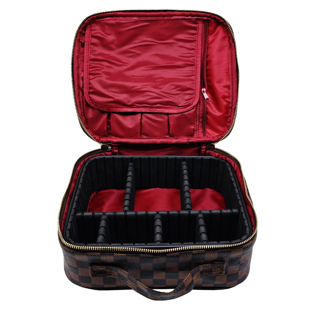 Makeup Bag for Women Checkered Travel Case Leather Cosmetic Organizer Tools  Toiletry Jewelry