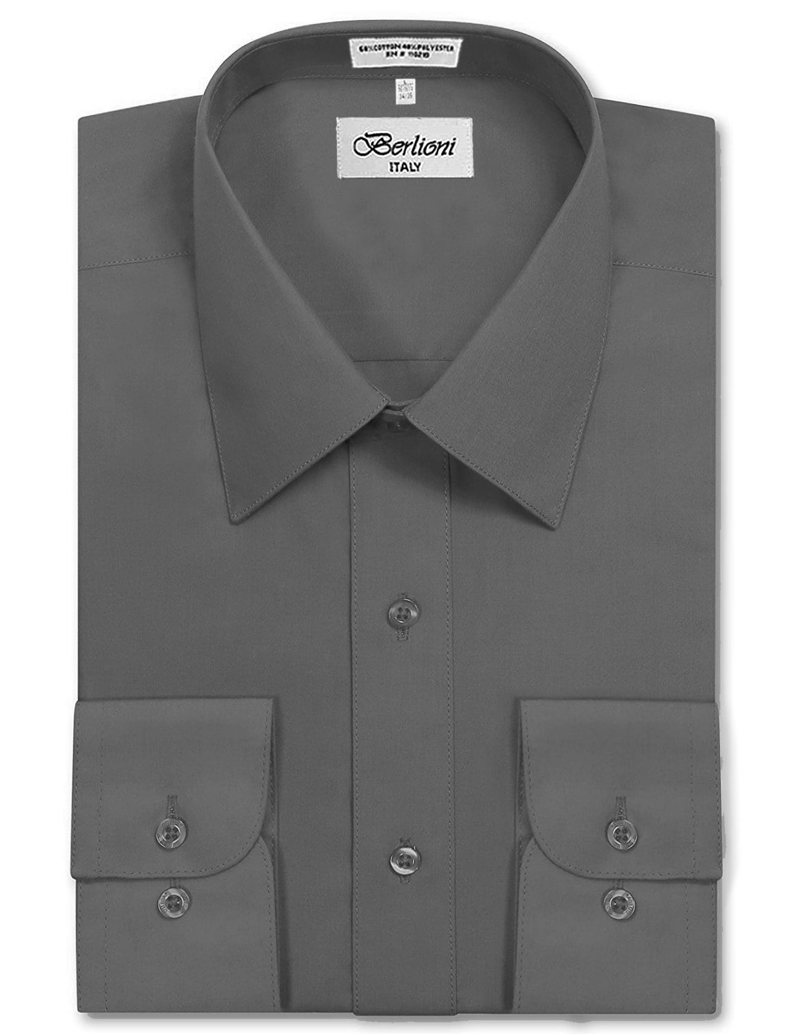 Berlioni Classic Fit Cotton Blend Solid Gray Dress Shirt 