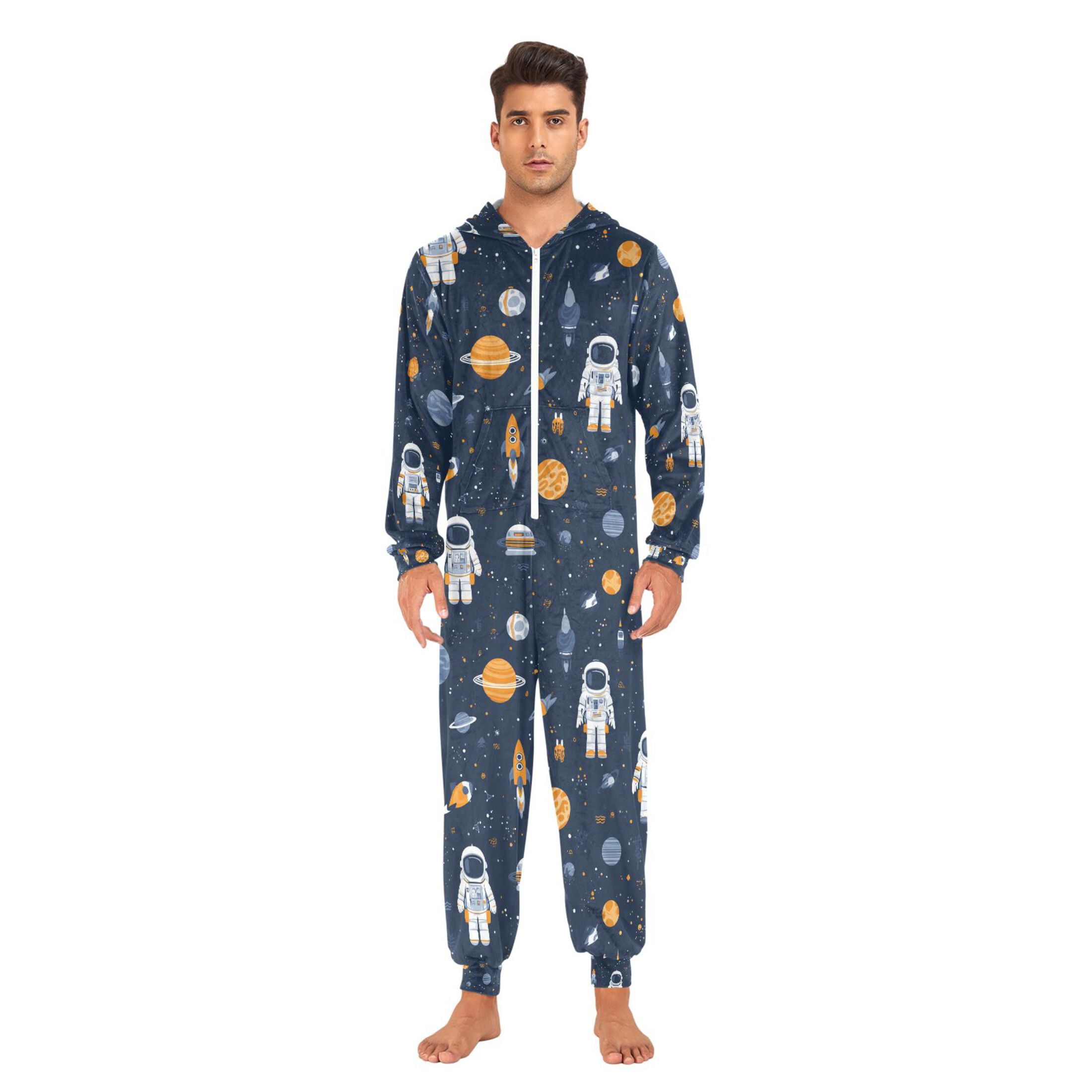 Adult Christmas Onesie Astronaut Star Adult Zipper One-Piece Pajamas Unisex Pajamas with Pockets