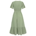 thumbnail image 6 of Women's Summer Casual Long Maxi Dress Swiss Dot V-Neck Ruffles Short Sleeve Wedding Guest Party Midi Dress, 6 of 7