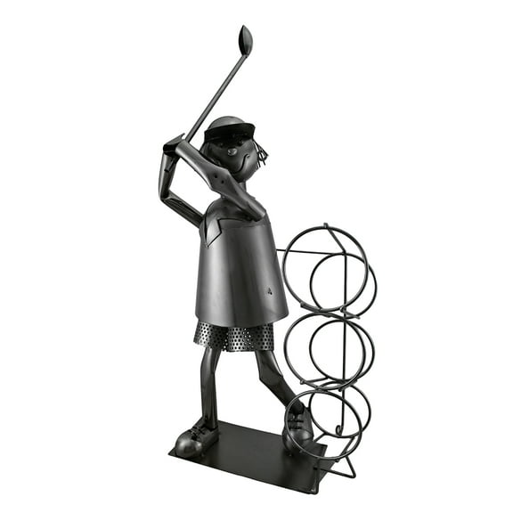 Tee Time Sculptured Steel Golfer at the Range 3 Bottle Wine Holder
