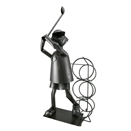 Golfer Wine Caddie - Tee Time Sculptured Steel Golfer at the Range 3 Bottle Wine Holder