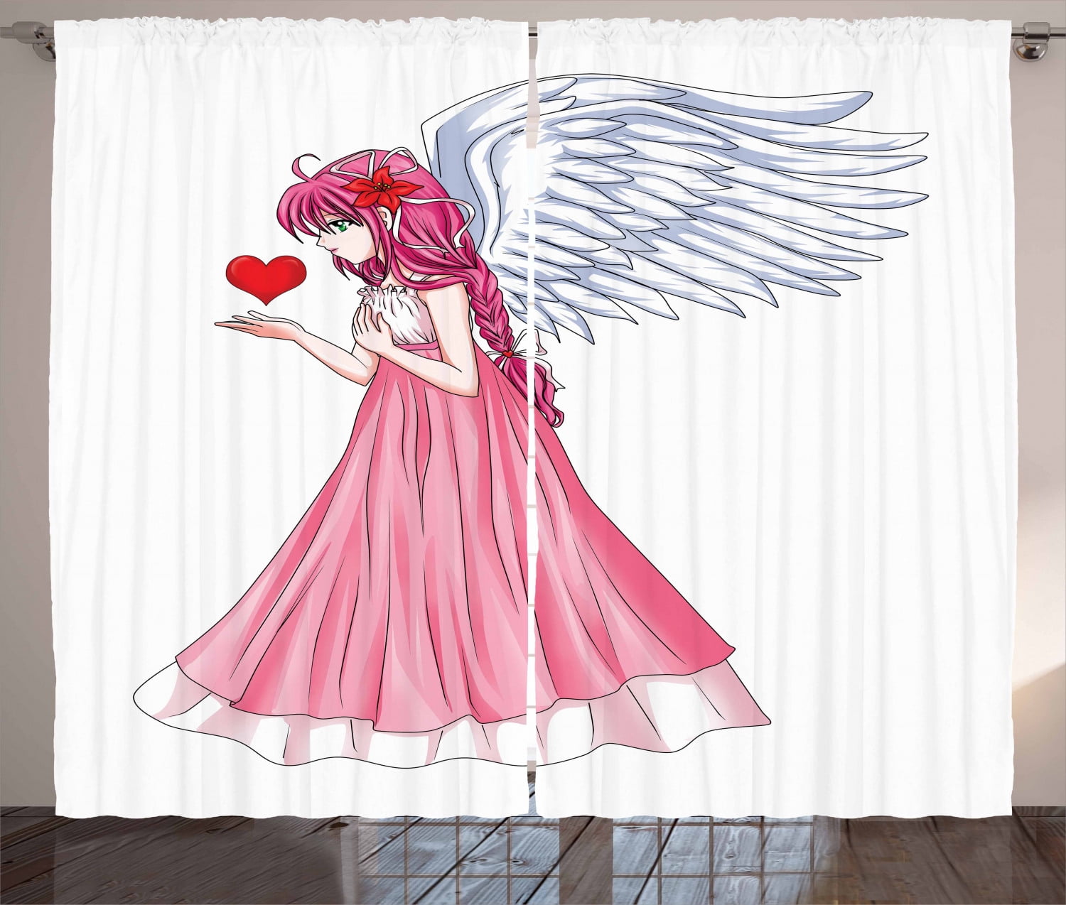 Anime Curtains 2 Panels Set Fairytale Character Angel In A Pink Anime Curtains 2 Panels Set Fairytale Character Angel In A Pink