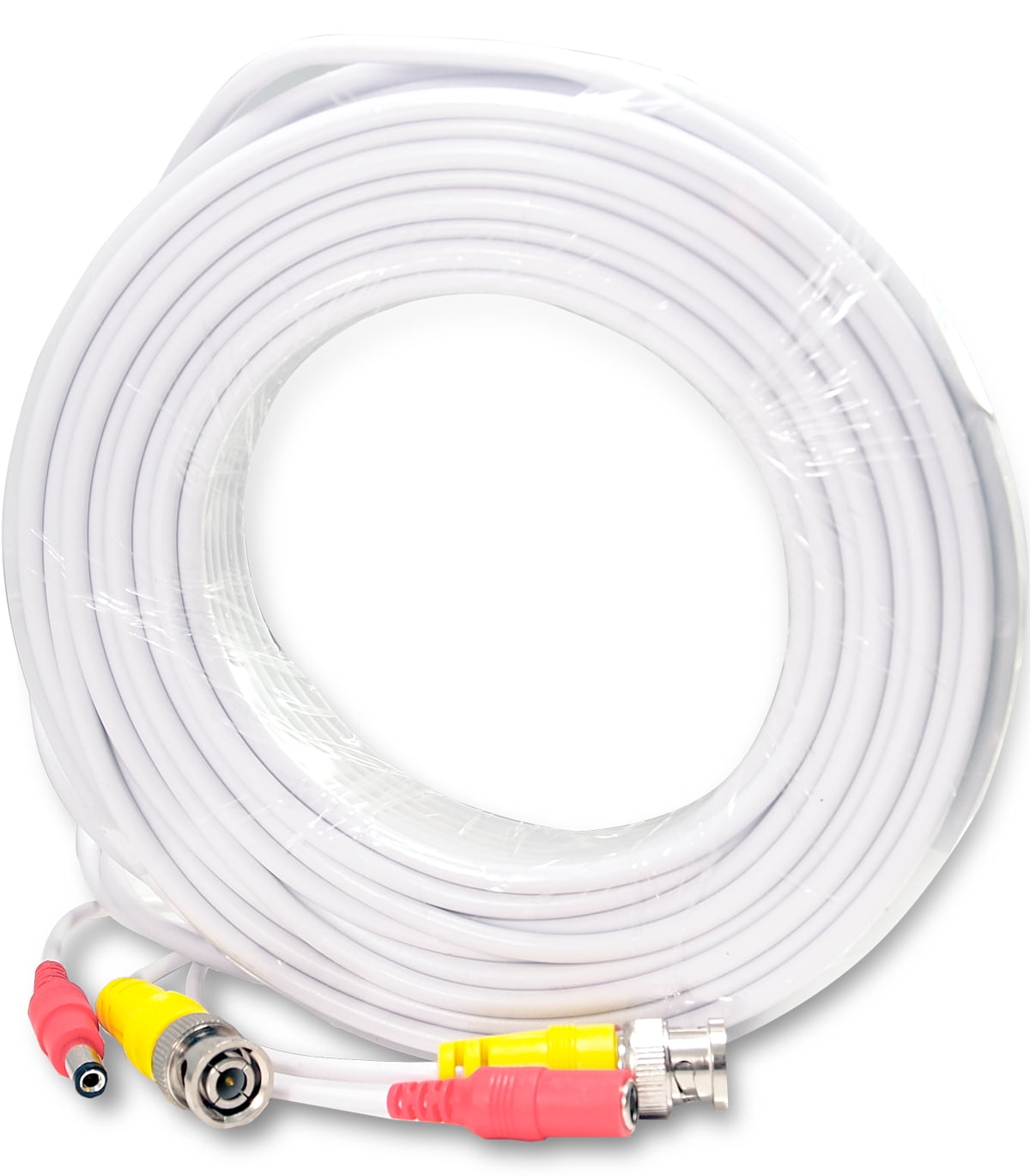 Evertech 100 Feet White Ready Made Siamese BNC Extension Wire Video Power Cable for CCTV Security Camera