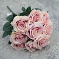 thumbnail image 1 of Xiao Hua 1 ramo de 10 rosas color crema simuladas con cabezas de flores de 43 cm de largo. Camafeo marrón., 1 of 5