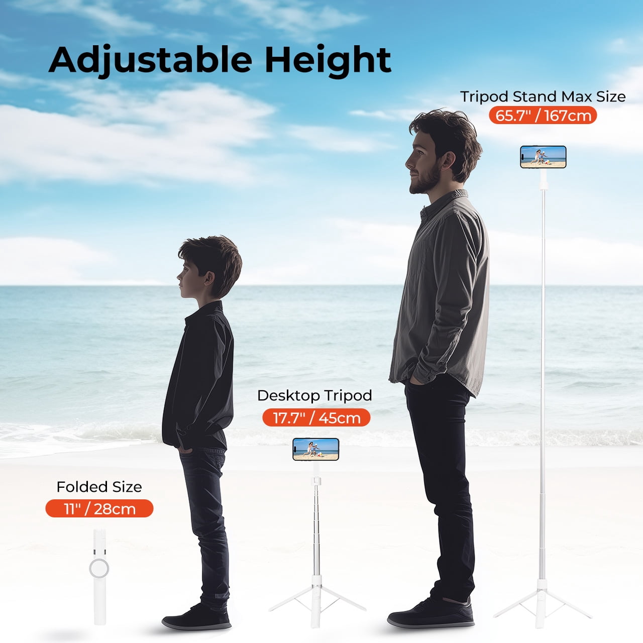 MUNBYN Portable 65.8IN Phone Floor Stand, Magnetic Height Adjustable Floor Stand Tripod，— Includes Bluetooth Remote for Remote Operation