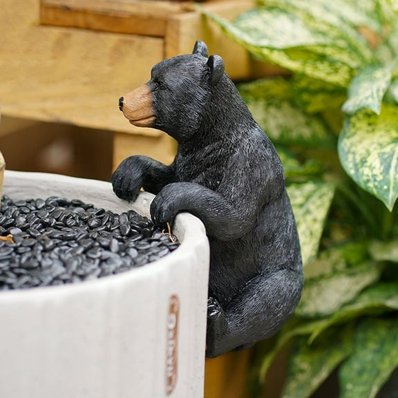 BESTYASH Resin Black Bear Potted Plant Decoration Garden Accessory for Indoor Outdoor Home Patio