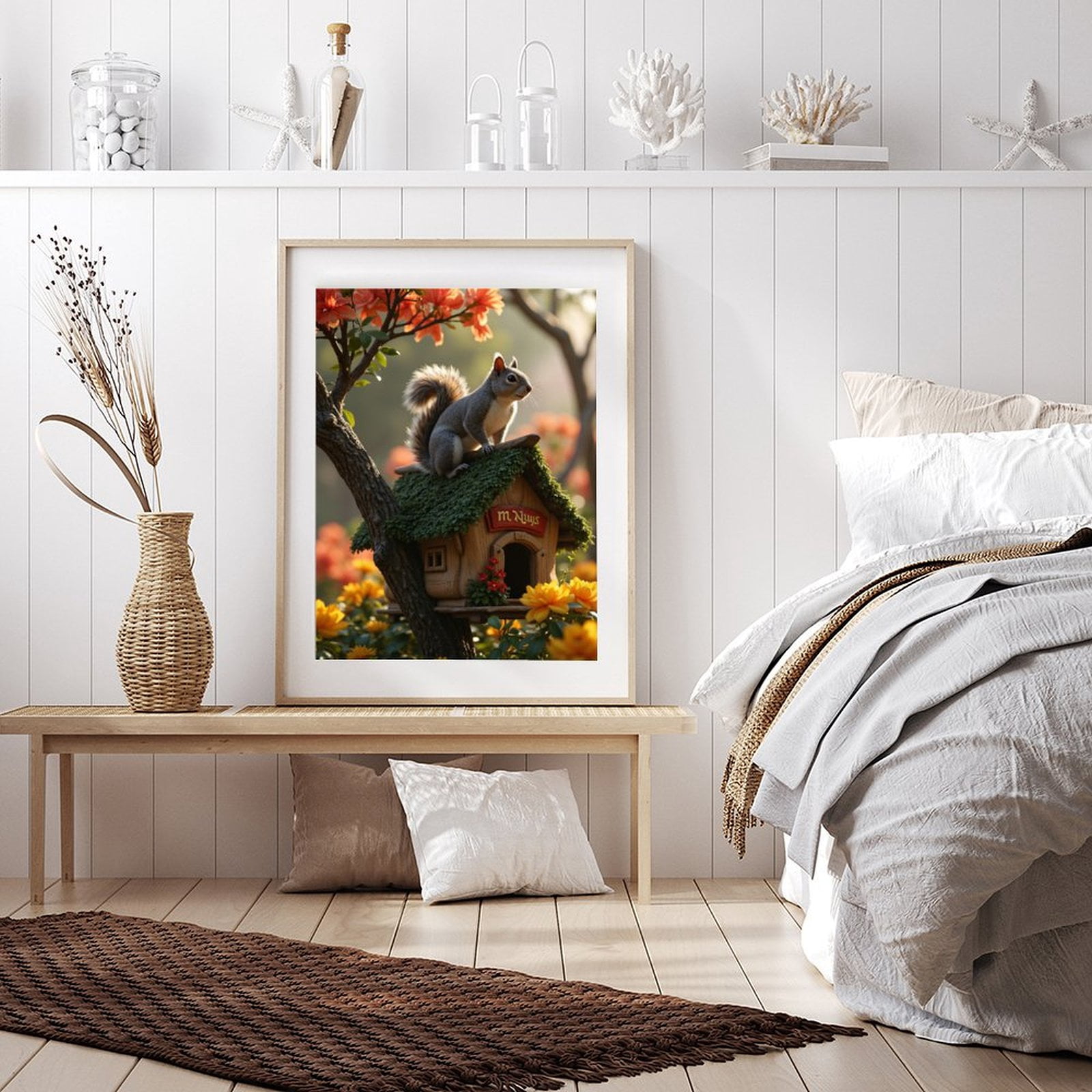 Diamond Art Kit for Adults, Squirrel Nature Wooden House Blossoms Diamond Painting for Adults Beginners, 5D DIY Diamond Art Painting Kits, Colorful Diamond Painting Craft for Home Decor 12x16