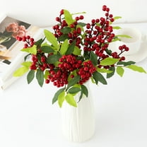 Meggemo 5 PCS Christmas Artificial Red Berry Stems with Green Leaves Decorative Picks for Tree Wreath Holiday