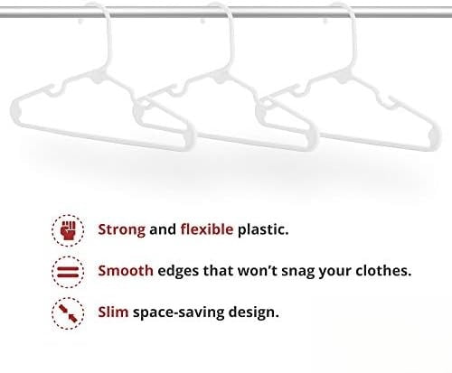 Kids Plastic Hangers, Children's Hangers for Baby, Toddler, and Child Clothes - Everyday Standard Use - Ideal for Boys and Girls Closet, Clothing, Pants, Coats, and More - White, 60 Pack