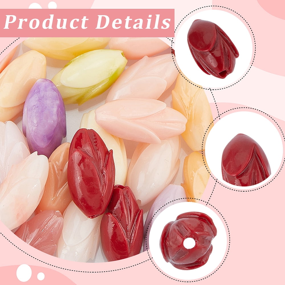 40Pcs 10 Colors Dyed Coral & Resin Beads Flower Bud Shape Mixed Color 15.5x7.5mm Hole: 1.5mm 4pcs/color