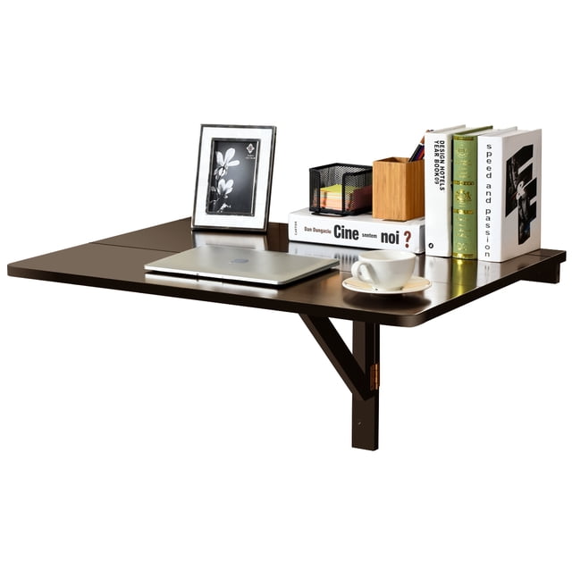Patiojoy Table Murale Rabattable Pliante Gain de Place Bureau Suspendu pour Ordinateur Portable Marron