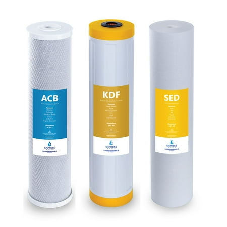Stage Oval Water - Express Water – Whole House Heavy Metal Water FIlter Set – 3 Stage Filtration Replacement Kit – Sediment, Carbon Block, KDF High Capacity Cartridge – 5 Micron – 4.5” x 20” inch