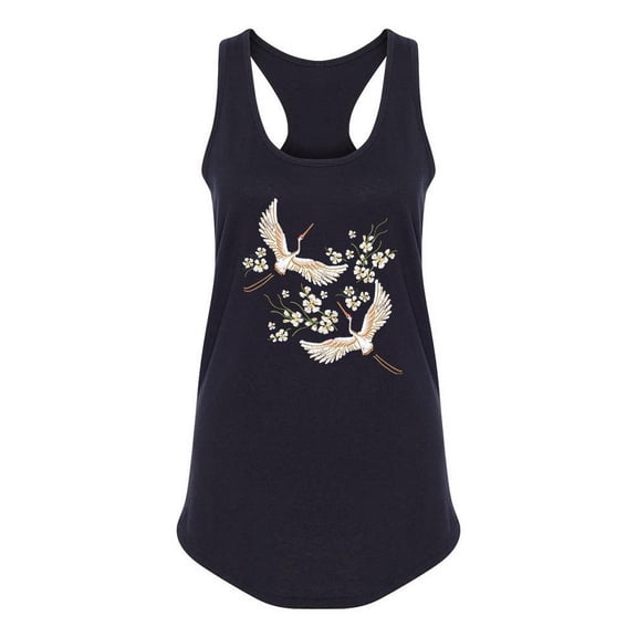 White Crane With Sakura Flowers Tank Women -Image by Shutterstock, Female x-Large