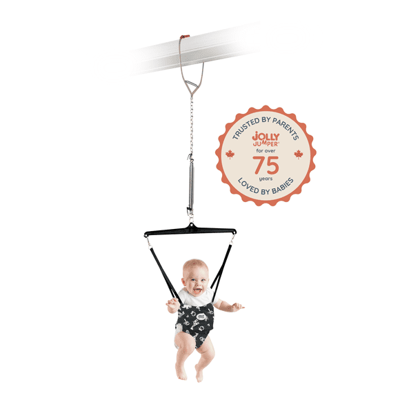 Jolly Jumper Iconic - Original Baby Exerciser with Door Clamp – Black Safari Saddle | Develop Balance, Coordination & Muscle Strength | 100% Canadian Owned
