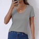 thumbnail image 3 of Camisetas Casuales de Mujer Nueva Camiseta de Manga Corta de Cuello U de Color Sólido de Verano, Poliéster, 3 of 8