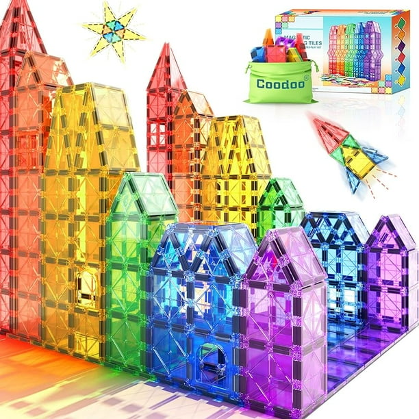 40 Azulejos Magnéticos Mini Con Caja De Hojalata – Bloques De Construcción Montessori STEM Portátiles Para +3 Años