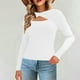thumbnail image 2 of Camisas de manga larga,Blusa informal de cuello redondo de punto calado para mujer, manga larga, poliéster, tejido suave y ligero, ideal para el hogar, sopatenor, 2 of 9