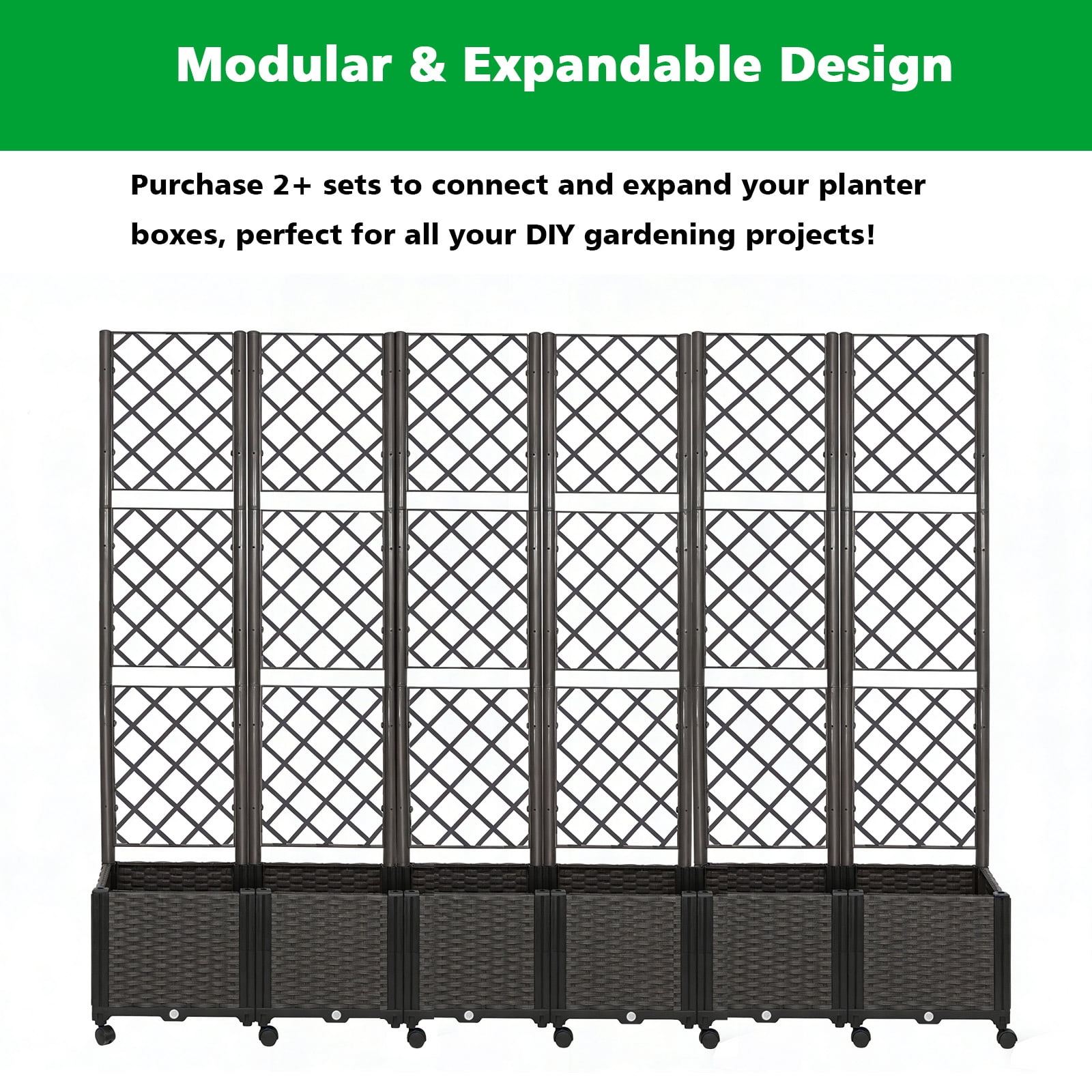 ROMUCHE Trellis Planter on Wheels, Self Watering Garden Planter Box with Drainage Hole for Climbing Plant Vegetable Flower