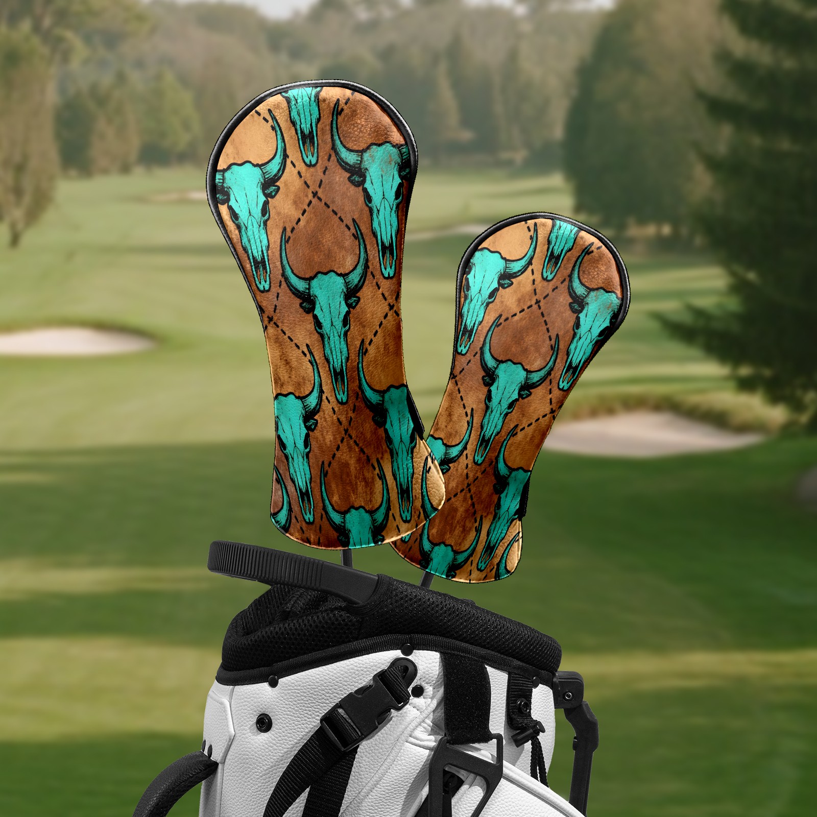 Golf Club Head Covers Brown Bull Skulls Waterproof Leather Golf Head Covers for Men Women Driver Head Cover Fairway Headcover for Golf Lovers