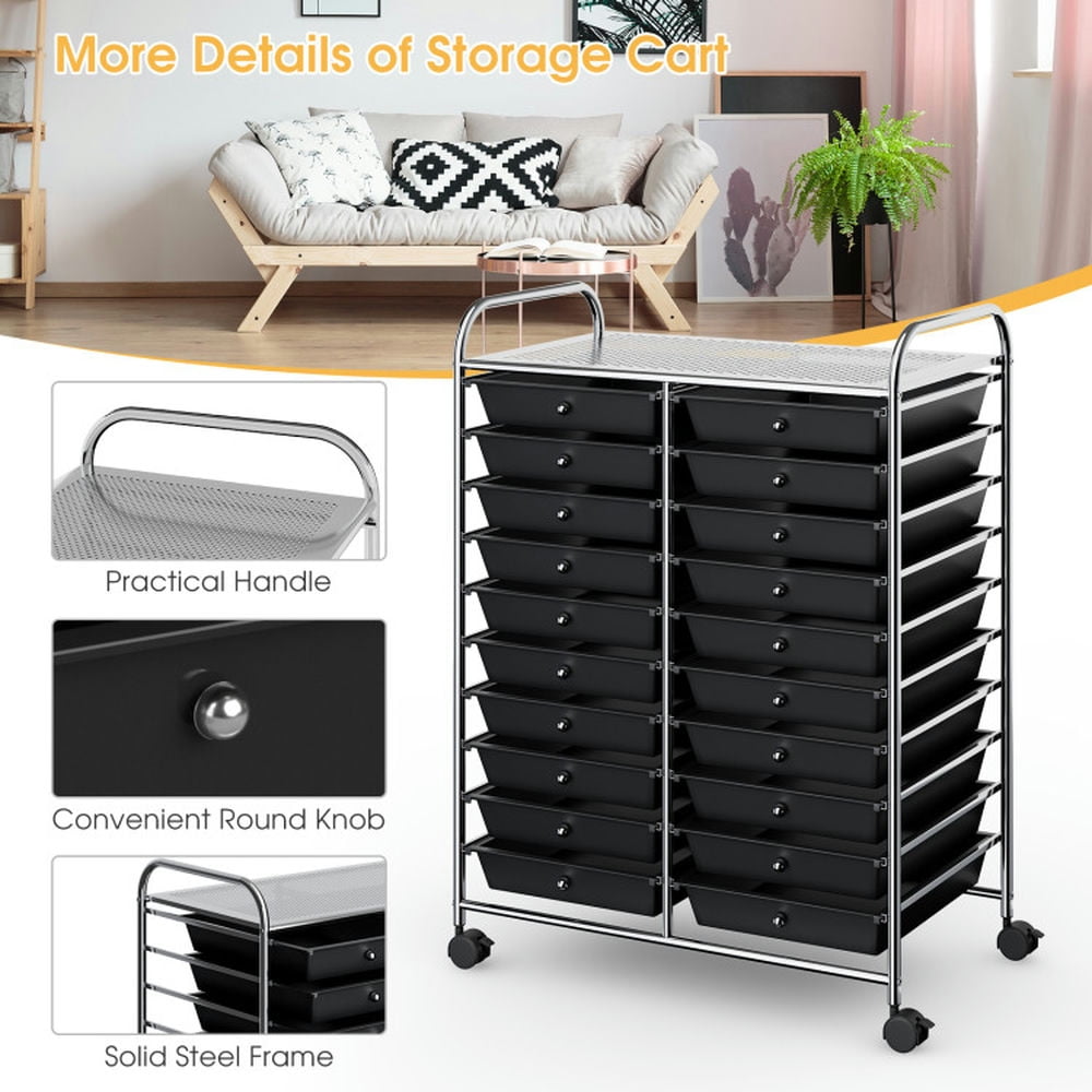 Spaco 20 Drawers Storage Rolling Cart Studio Organizer-Black, Craft Organizers and Storage, Multipurpose Organizer Cart for Home, Office, School
