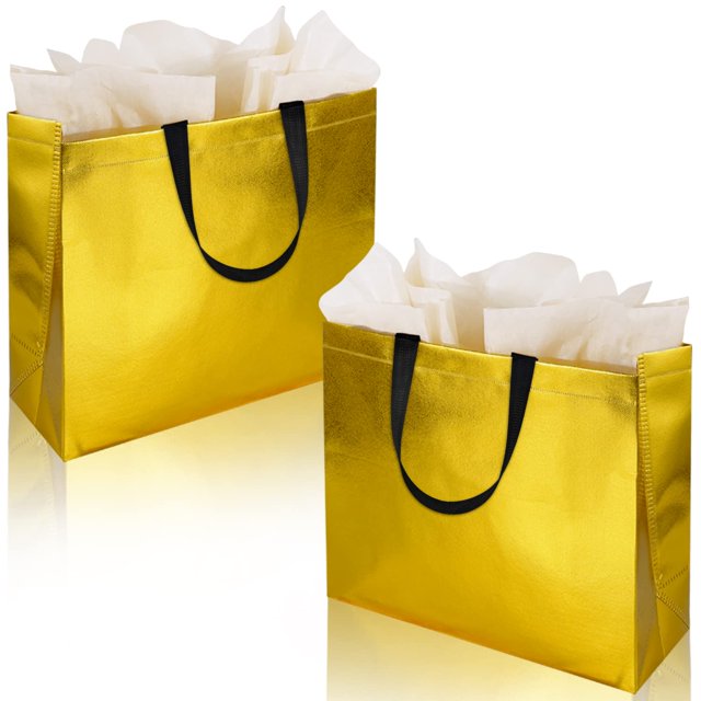 Bolsas de regalo BLEWINDZ reutilizables, grandes, doradas, 18 unidades, 33 x 13 x 28 cm