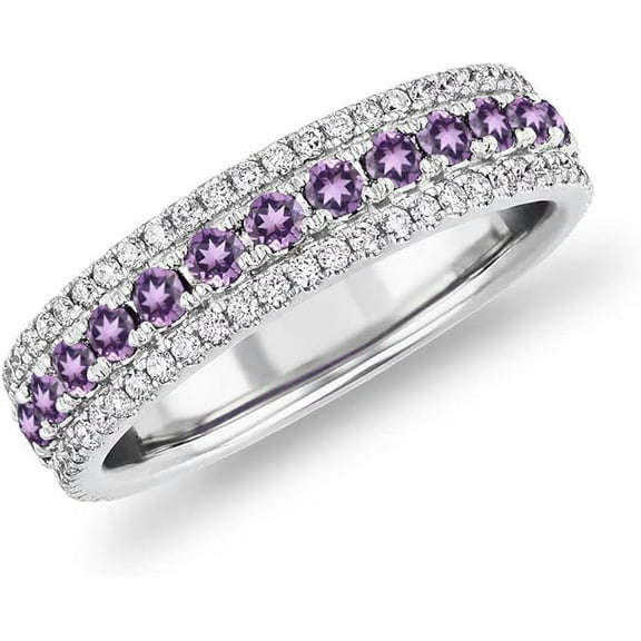 Divine Creation 2.00 Ct Round Cut Purple Amethyst Wedding Engagement Band Ring 14K White Gold Plated 925 Sterling Silver For Women's -4.5