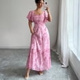 thumbnail image 6 of Women’s Summer Maxi Dress Casual Chiffon Floral Short Sleeve V Neck A-Line Flowy Dresses Beach Wedding Guest Dress Pink M, 6 of 6