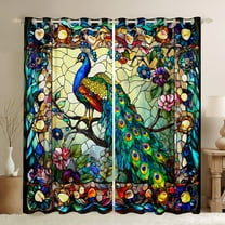 jejeloiu Retro Boho Floral Blackout Curtains (2-Pack 38x45) Peacock Rainbow Glass Flower Decor For Girls Kids