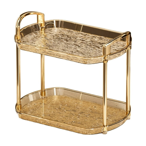 Estante de almacenamiento de plástico transparente de 2 niveles para baño, cocina, organizador de cosméticos, expositor de tazas de escritorio para decoración de artículos de tocador.