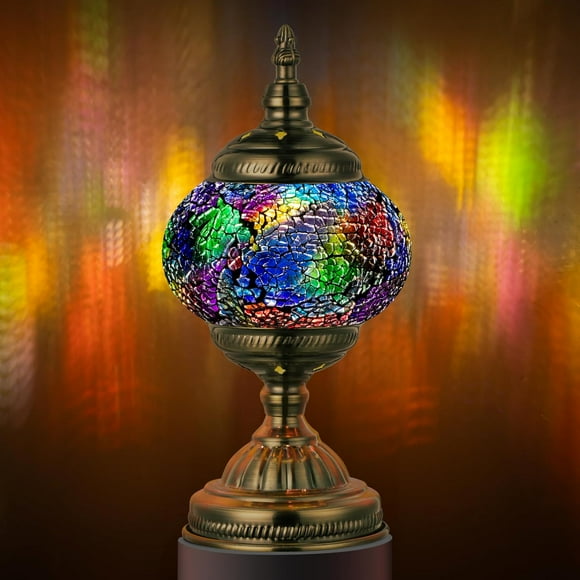 ERDS-Moroccan Mosaic Lamp Turkish Table Lamp, Handmade Small Turkish Light with Glass Shard and Bronze Base Including LED Bulb for Living Room Bedroom Decor (Colorful)