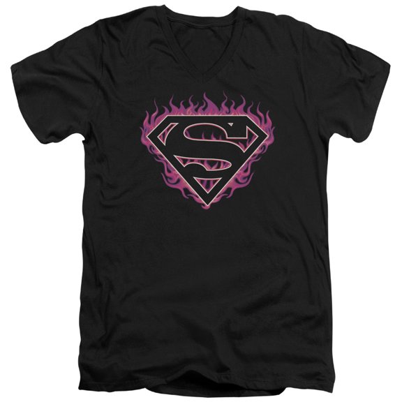 Superman Fuchsia Flames Adult V-Neck T-Shirt 30/1 T-Shirt Black