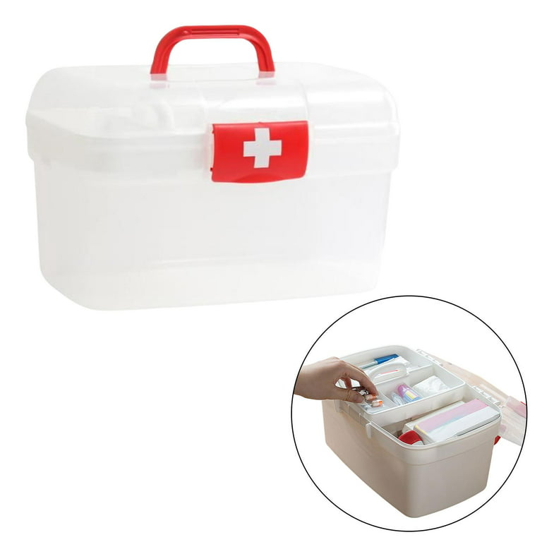 First Aid Storage Box Double Layer with Compartments Sewing Box Organizer  Case Art Holder Box with Handle for Travel Car Office Cosmetic