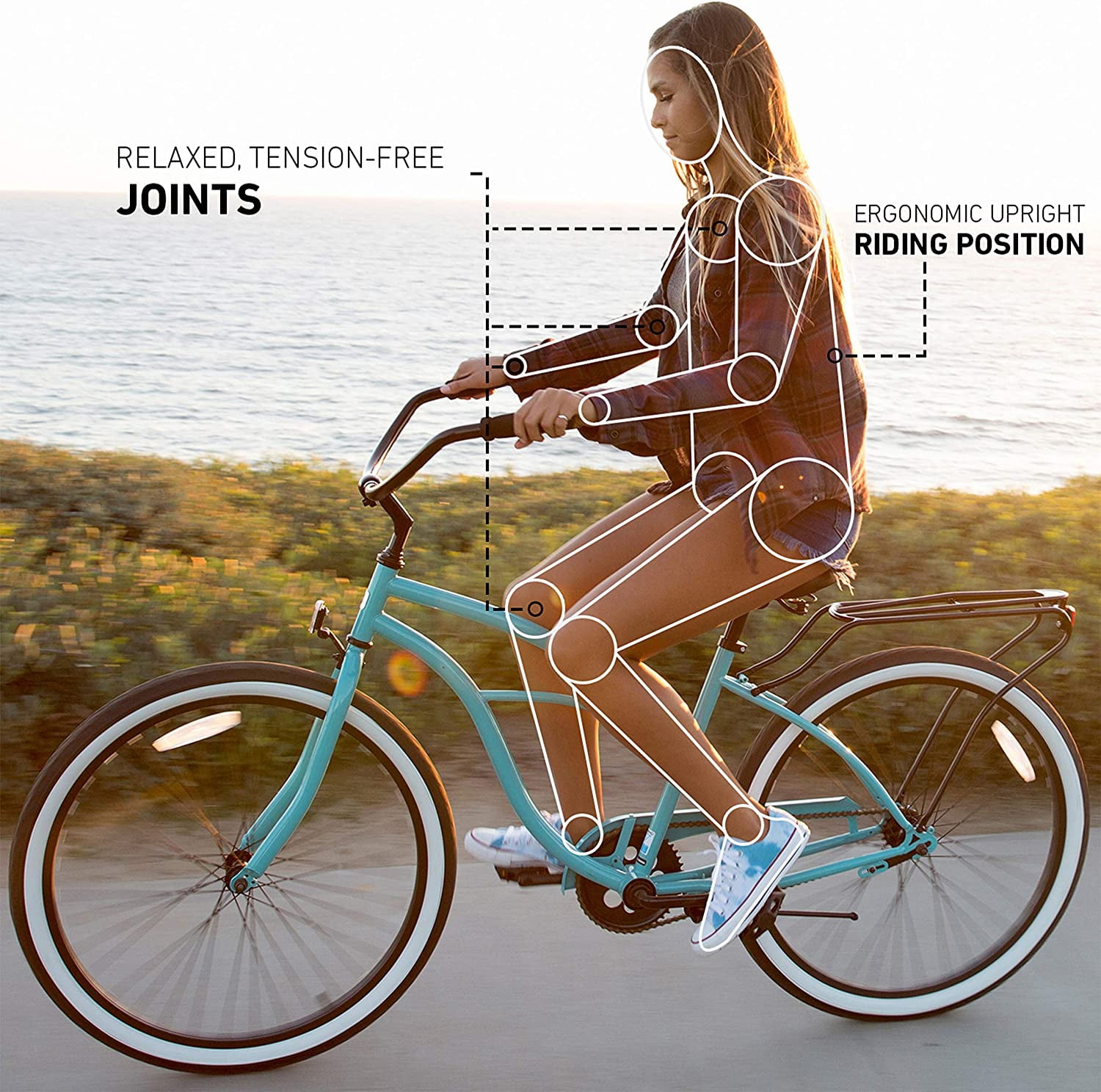 sixthreezero Around the Block Women's 26" 21-Speed Beach Cruiser Bicycle with Rear Rack