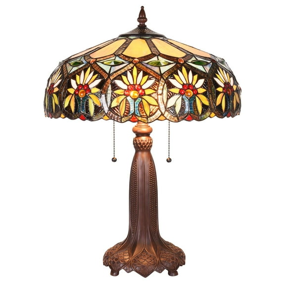 Tiffany Table Lamp 16" Wide Handmade Stained Glass Lamp Shade 2 Light Vintage Table Lamp for Living Room Bedroom