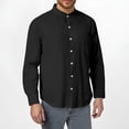 thumbnail image 2 of MIXUE Mens Casual Button Down Shirts Solid Color Spring Autumn Fashion Linen Long Sleeve Stank Breathable Pocket Shirt Tops Daily-Wear,Black,XL, 2 of 8