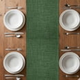 thumbnail image 5 of Dark Green Burlap Texture Table Runner 108 Inches Long,Farmhouse Vintage Green Cotton Linen Table Runners Dresser Scarves,Fabric Tabletop Scarf Furniture Cover for Home Dinner Party 13"x108", 5 of 9