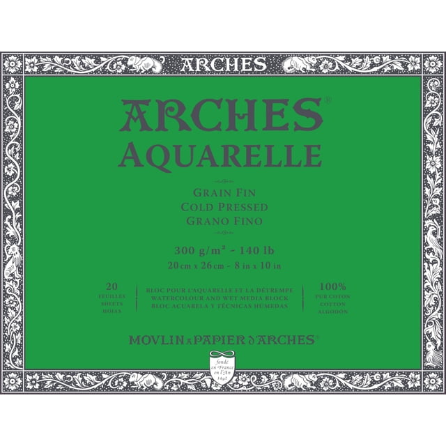 Bloque de papel de acuarela Arches Cold Press, 8 x 10, 300 g/m²