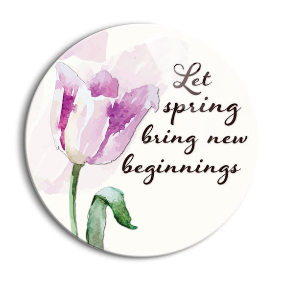 Spring New Beginning Blush Purple Floral 24 inch Glass Wall Hanging Sign