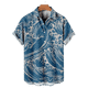 thumbnail image 3 of Camisa hawaiana de manga corta con estampado 3D de olas para hombre, informal, versátil, retro, minimalista, con solapa y botones para vacaciones en la playa, 3 of 5
